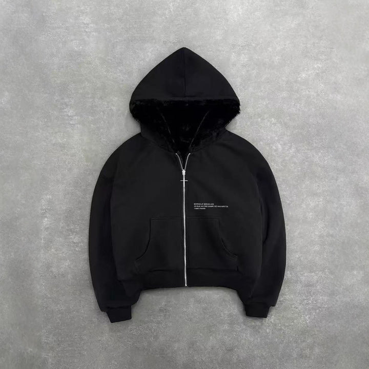 Unisex nan gefütterte Kapuzenjacke kurz geschnitten mit Kreuz-Reißverschluss Echo Archiv