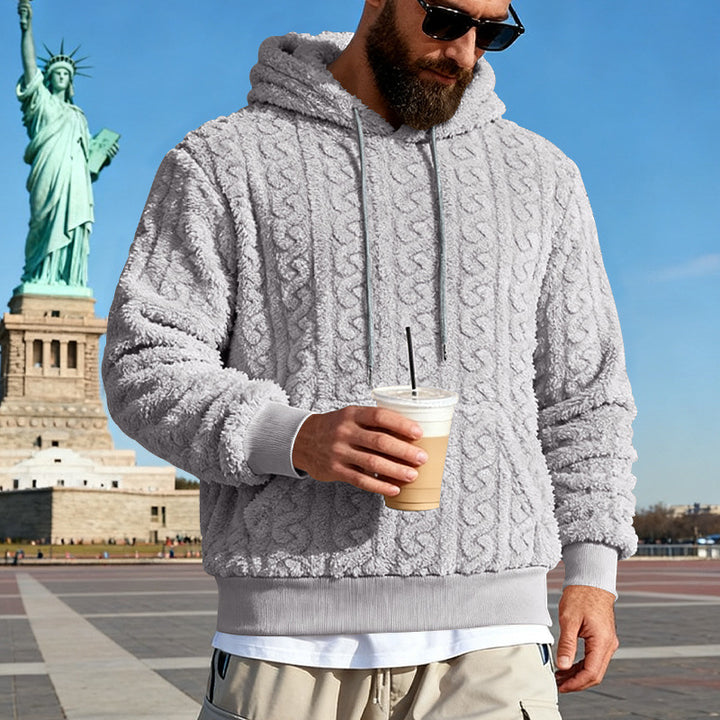 Herren Gefütterter Sherpa‑Hoodie mit Zopfmuster und Kapuze – Cavarno