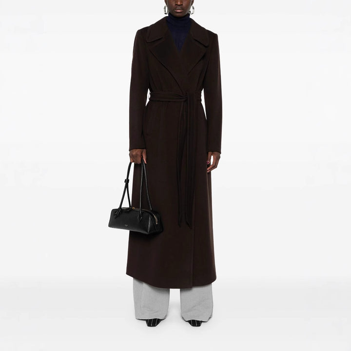 Damen Langer Wickelcoat aus Wollmix mit Bindegürtel und breitem Revers Echoarchiv