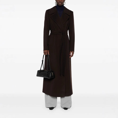 Damen Langer Wickelcoat aus Wollmix mit Bindegürtel und breitem Revers Echoarchiv