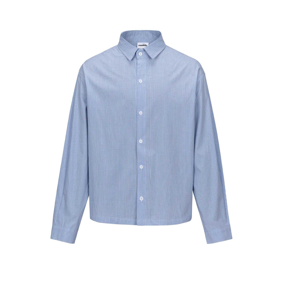 Herren Kurzgeschnittenes Cropped-Hemd im Boxy-Cut mit Mini-Karo und verdeckter Knopfleiste Echoarchiv