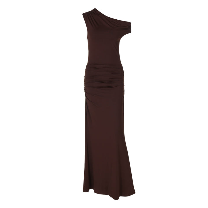 Damen Elegantes Wickel-Maxikleid mit asymmetrischer Schulterpartie Echo Archiv