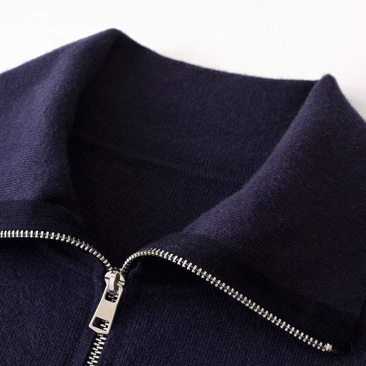 Damen Grobgestrickte Oversize-Zipjacke mit Stehkragen und aufgesetzten Taschen Echoarchiv