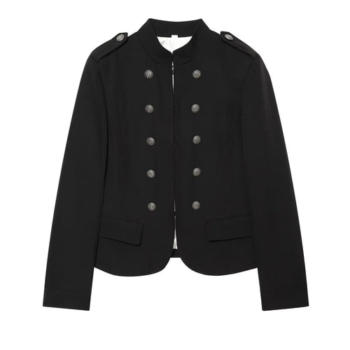 Damen Militärisch inspirierte Doppelreihige Kurzjacke mit Stehkragen und Epauletten Echo Archiv