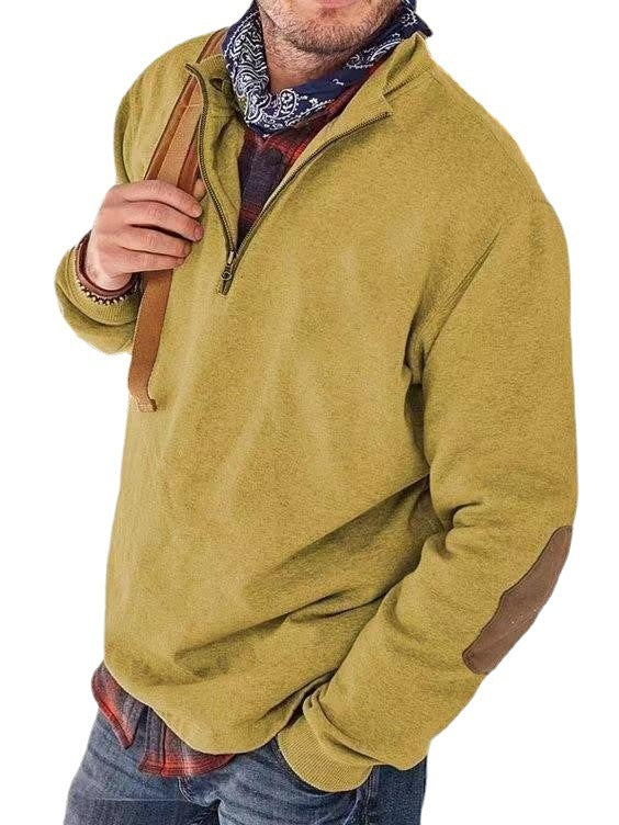Herren Fleecepullover mit praktischer Reißverschlussöffnung und modischen Lederakzenten Echoarchiv