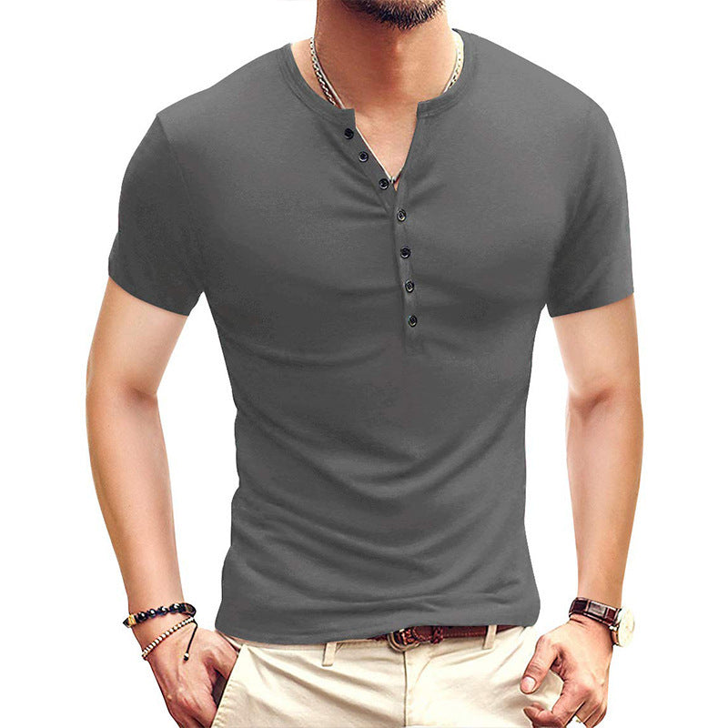 Herren Kurzarm-Henley-Shirt mit stilvollem Knopfverschluss Echoarchiv