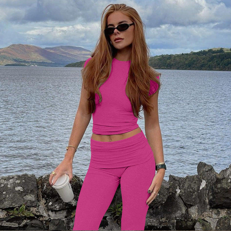 Damen Sportliches Set mit cropped Oberteil und ausgestellten Hosen Echo Archiv