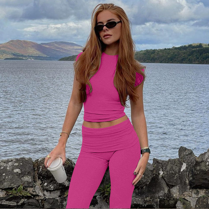 Damen Sportliches Set mit cropped Oberteil und ausgestellten Hosen Echo Archiv