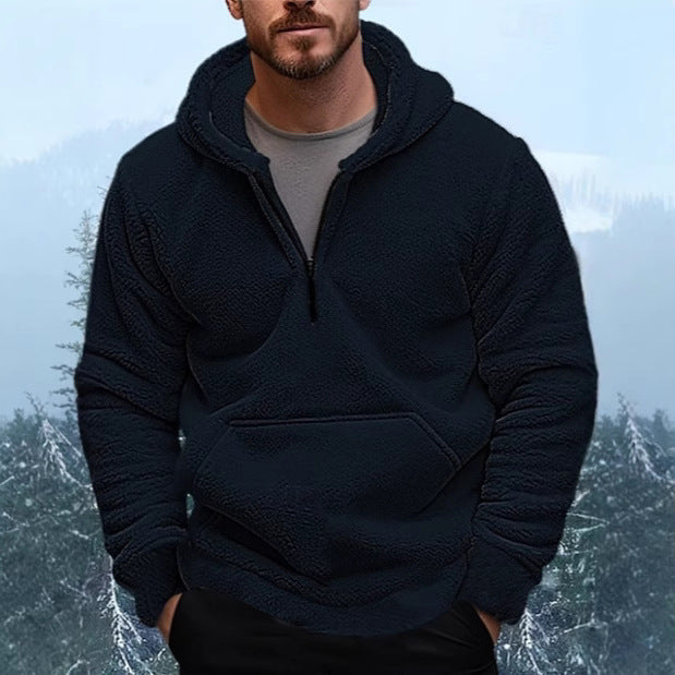Herren Fleece-Hoodie mit tiefem Reißverschluss und praktischer Kängurutasche Echoarchiv