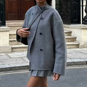 Damen Oversized Doppelreihiger Wollmantel mit Stehkragen Echo Archiv