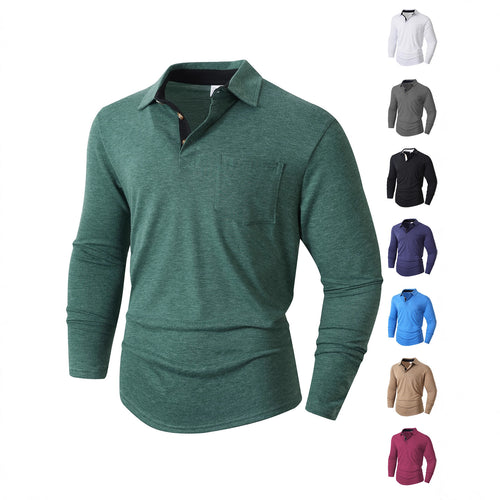 Herren lässiges Langarm-Polo mit innovativem Kragen-Design und praktischer Brusttasche Echoarchiv