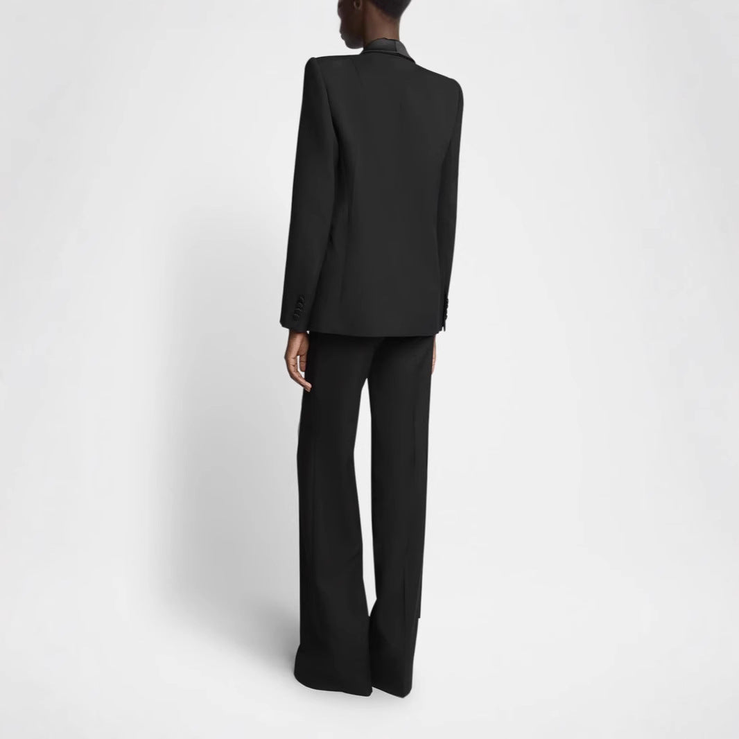 Damen Elegantes Smokingset mit Satin-Schalkragen und weitem Palazzohosen-Schnitt Echoarchiv