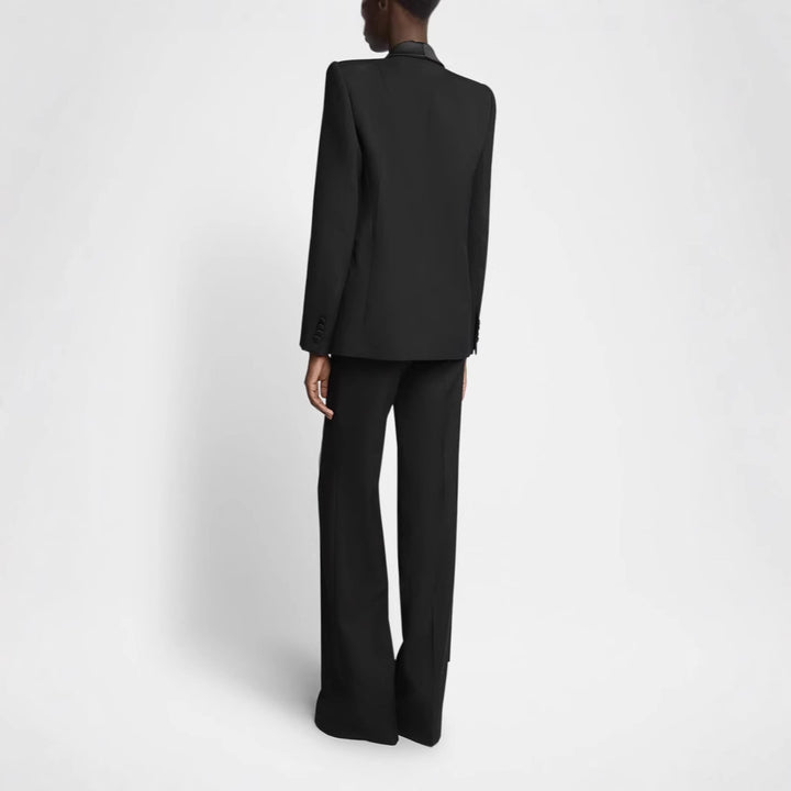 Damen Elegantes Smokingset mit Satin-Schalkragen und weitem Palazzohosen-Schnitt Echoarchiv