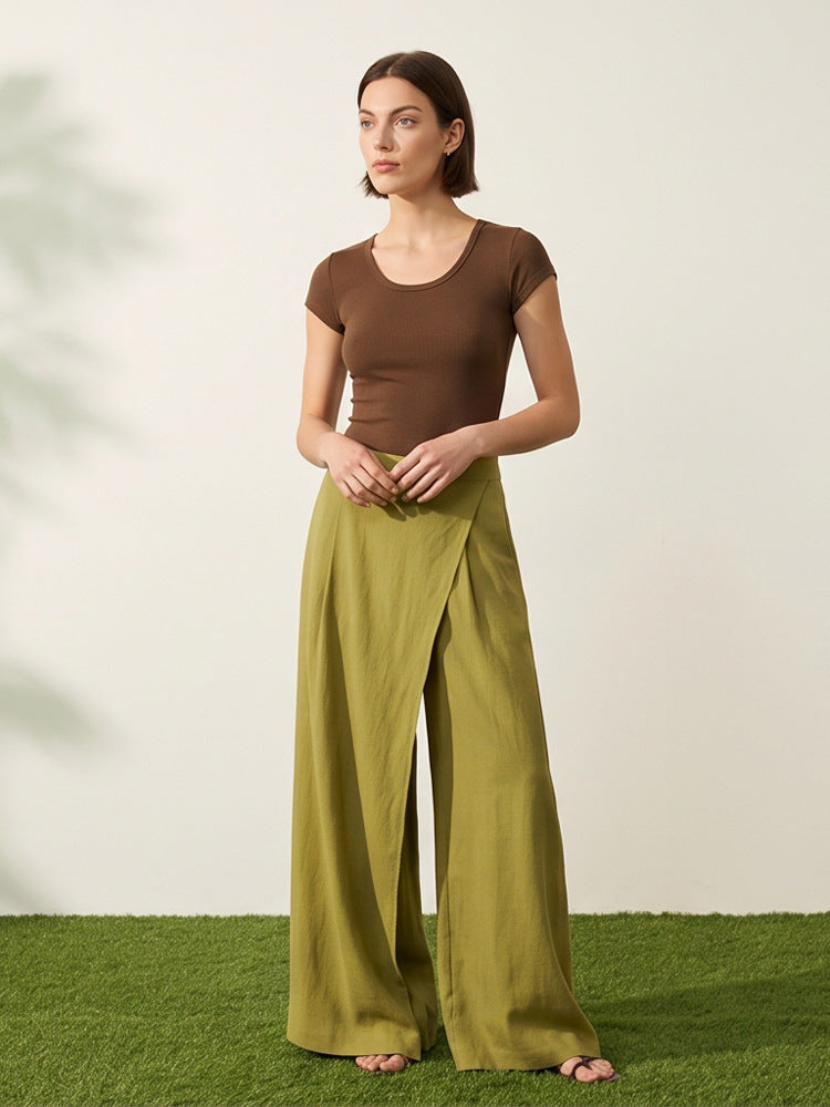 Damen High‑Waist Wickel‑Palazzohose mit weitem Bein und fließender Leinenoptik Echoarchiv