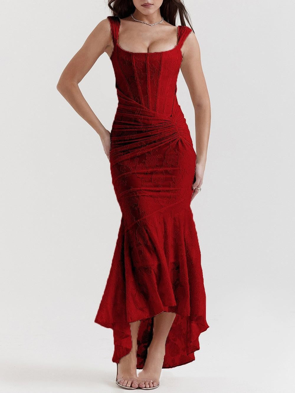 Damen nan eng anliegendes Korsett-Abendkleid mit integrierten Stäbchen, geraffter Wickelpassform und floraler Jacquardstruktur Echo Archiv