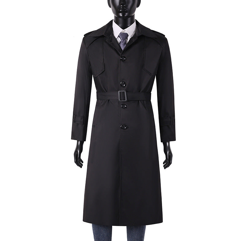 Herren Lang geschnittener Trenchcoat mit klassischem Revers und wasserabweisendem Finish Echoarchiv