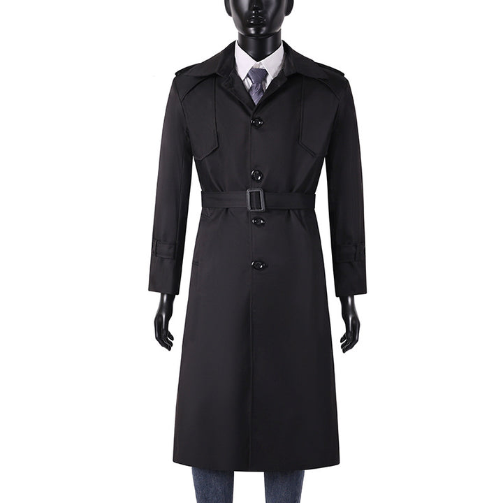 Herren Lang geschnittener Trenchcoat mit klassischem Revers und wasserabweisendem Finish Echoarchiv