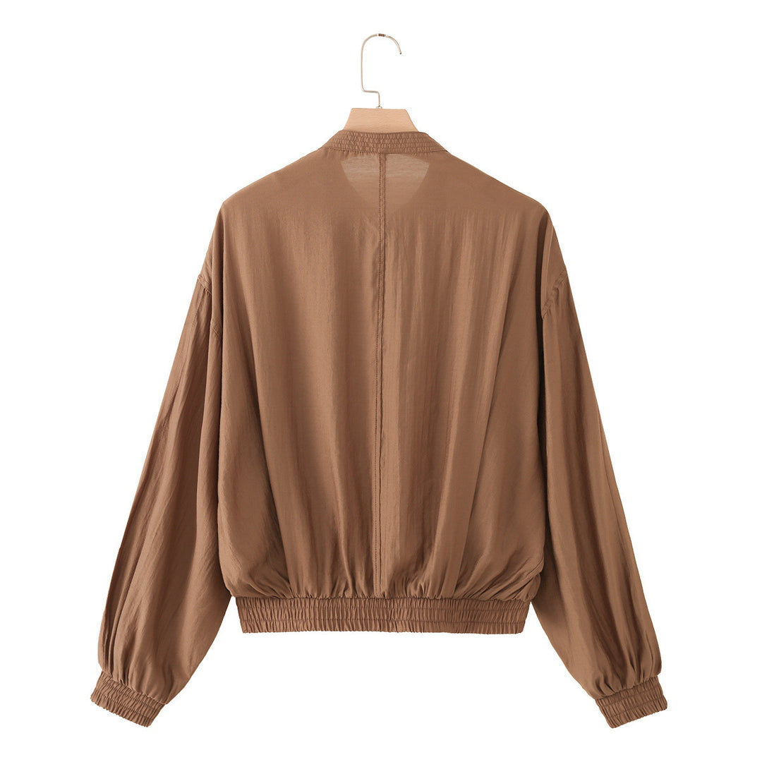 Damen Leichter Cropped-Blouson mit Faltenpasse, Stehkragen und Elastikbund Echo Archiv