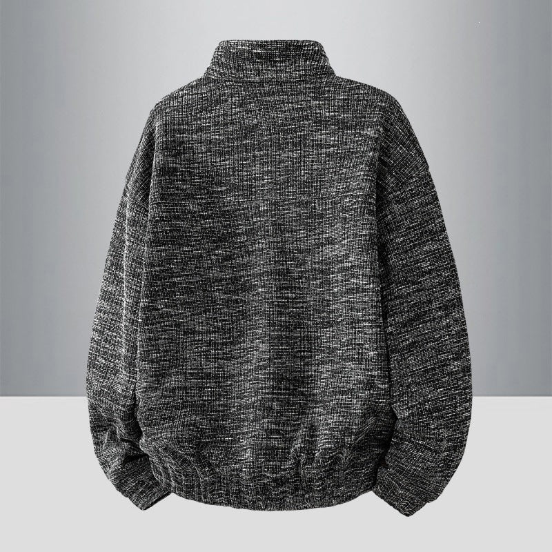Herren Oversize Struktur-Halbzip-Strickpullover mit Stehkragen, Druckknopfblende & Kängurutasche Echoarchiv