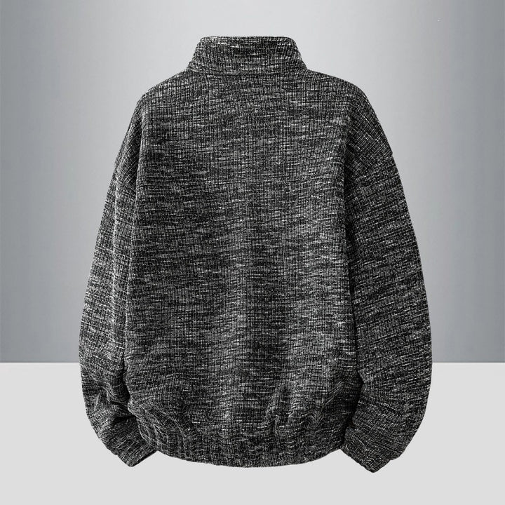 Herren Oversize Struktur-Halbzip-Strickpullover mit Stehkragen, Druckknopfblende & Kängurutasche Echoarchiv