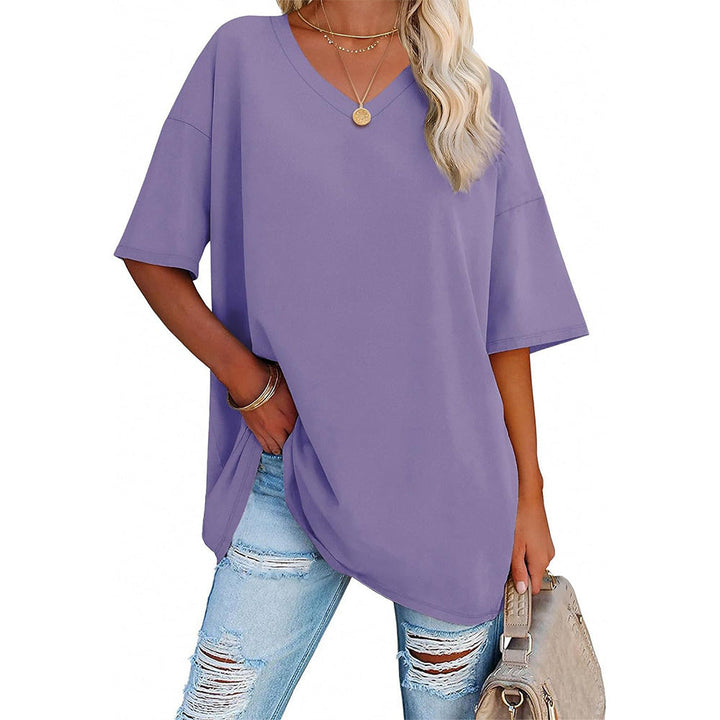 Damen Oversized T-Shirt mit V-Ausschnitt und seitlichen Schlitzen Echoarchiv