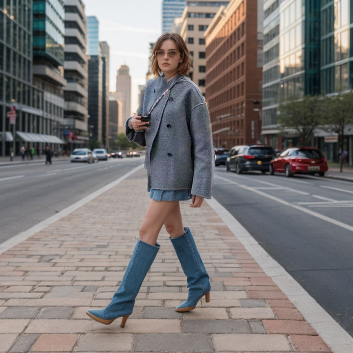 Damen modische Kurzjacke mit strukturiertem Gewebe und abgerundetem Saum Echoarchiv