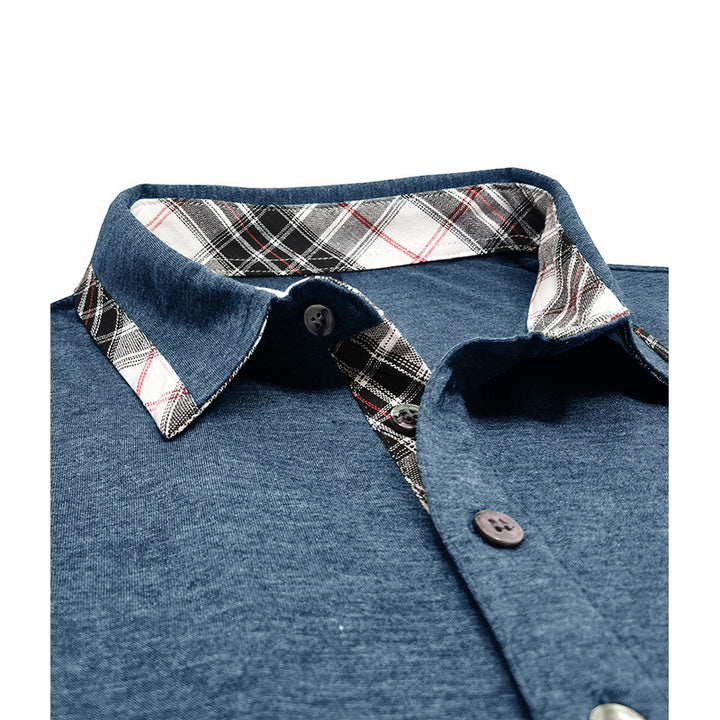 Herren Langarm-Henley-Shirt mit kontrastierendem Kragen und modischer Brusttasche Echoarchiv