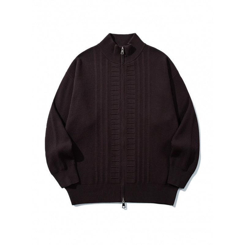 Herren Grobgestrickter Zip-Cardigan mit hohem Kragen und Doppelreißverschluss Echo Archiv