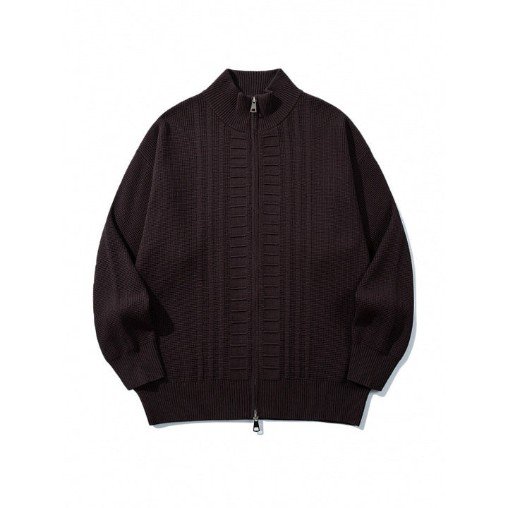 Herren Grobgestrickter Zip-Cardigan mit hohem Kragen und Doppelreißverschluss Echo Archiv