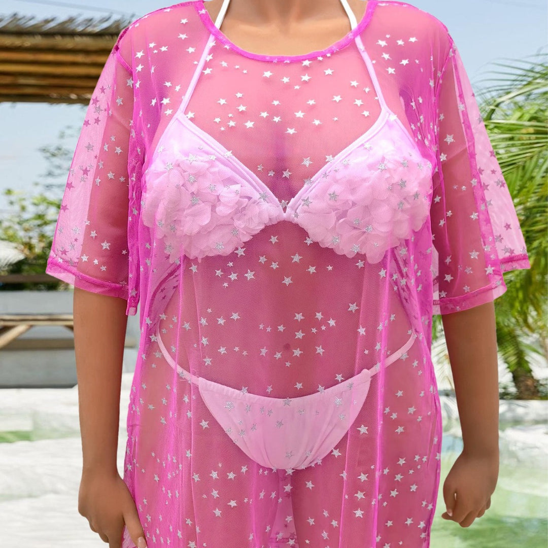 Damen transparenter Strandüberwurf mit funkelnden Sternen Echo Archiv