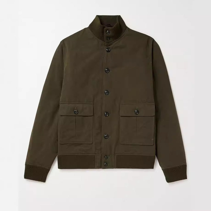 Herren elegante Wildlederjacke mit praktischen Taschen und hohem Kragen Echoarchiv