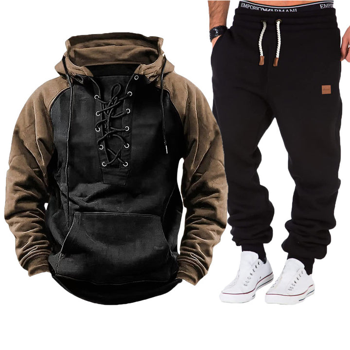 Herren lässiger Kapuzenpullover mit geflochtenem Schnürverschluss und bequemen Jogginghosen Echoarchiv