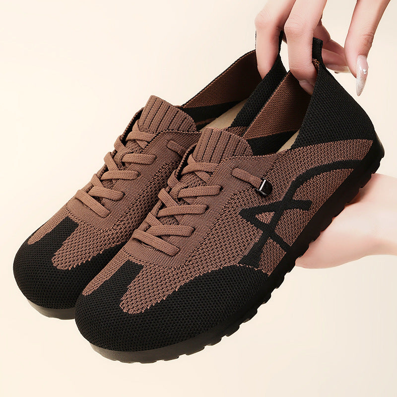 Damen nan komfortabler gestrickter Slip-On Sneaker mit elastischem Schaft, dekorativer Schnürung und flexibler rutschfester Laufsohle Echo Archiv