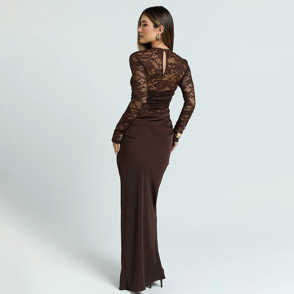 Damen Elegantes Spitzenmaxikleid mit taillierter Silhouette Echo Archiv