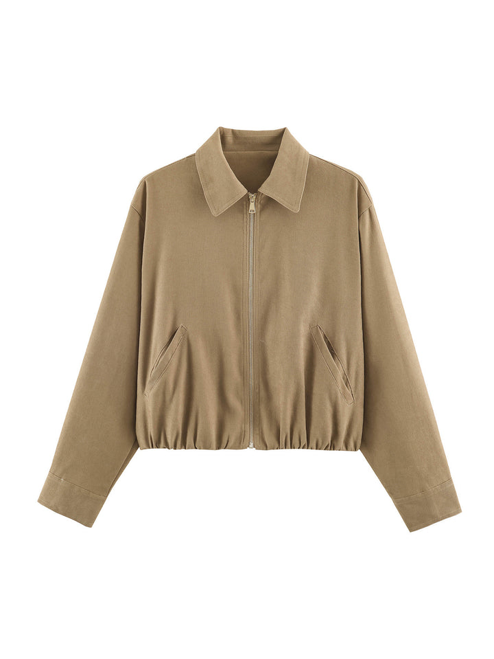 Damen Kurzblouson im Velours‑Look mit spitzem Hemdkragen und Gummizugsaum Echo Archiv