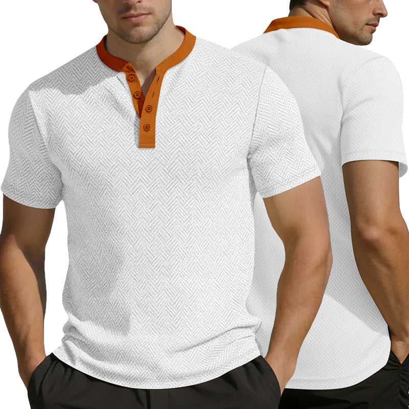 Herren nan schlankes Kurzarm-Henley-Poloshirt mit Mandarin-Kragen und feiner Jacquardstruktur Echo Archiv