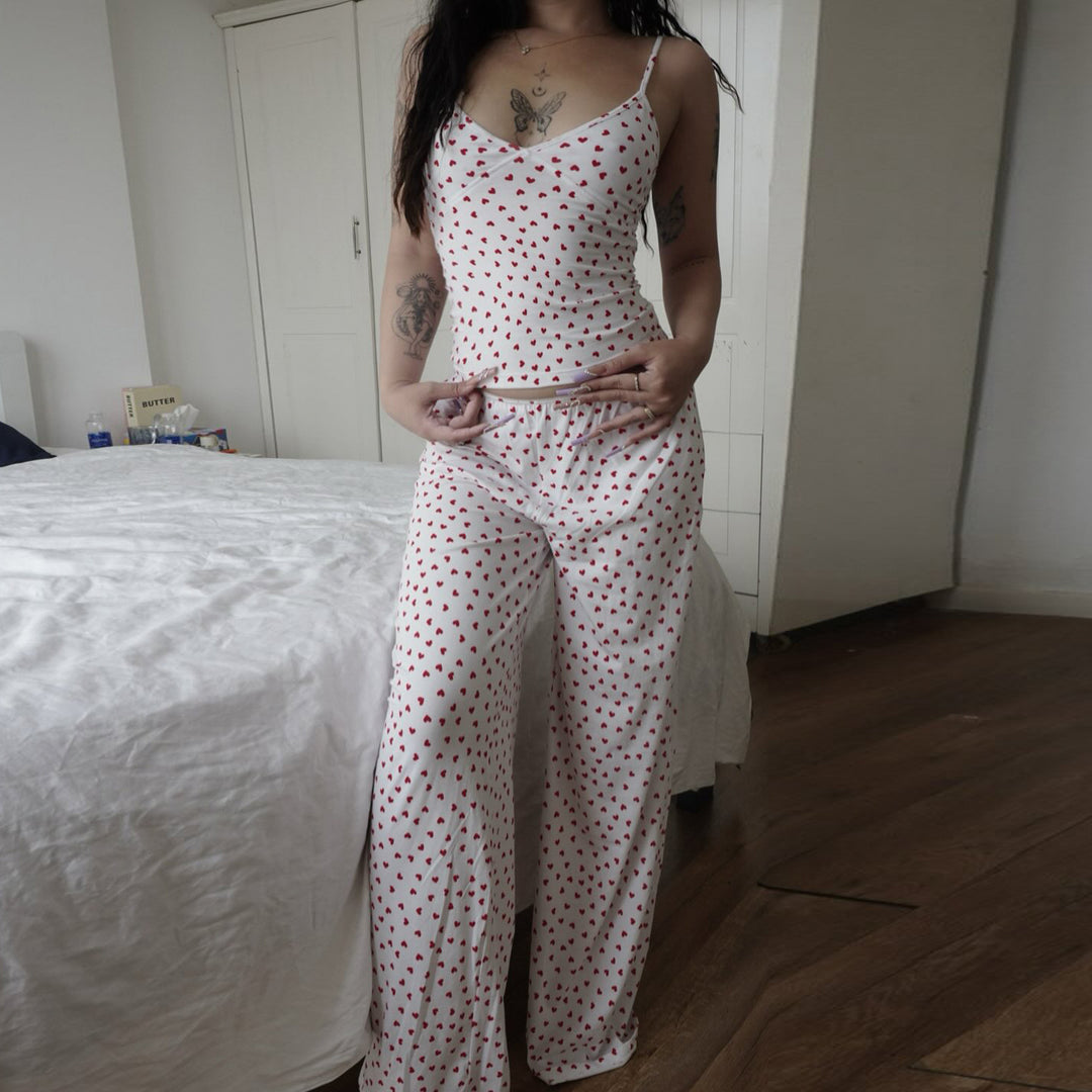 Damen Pyjama-Set mit Herzen und verstellbarem Bund Echo Archiv