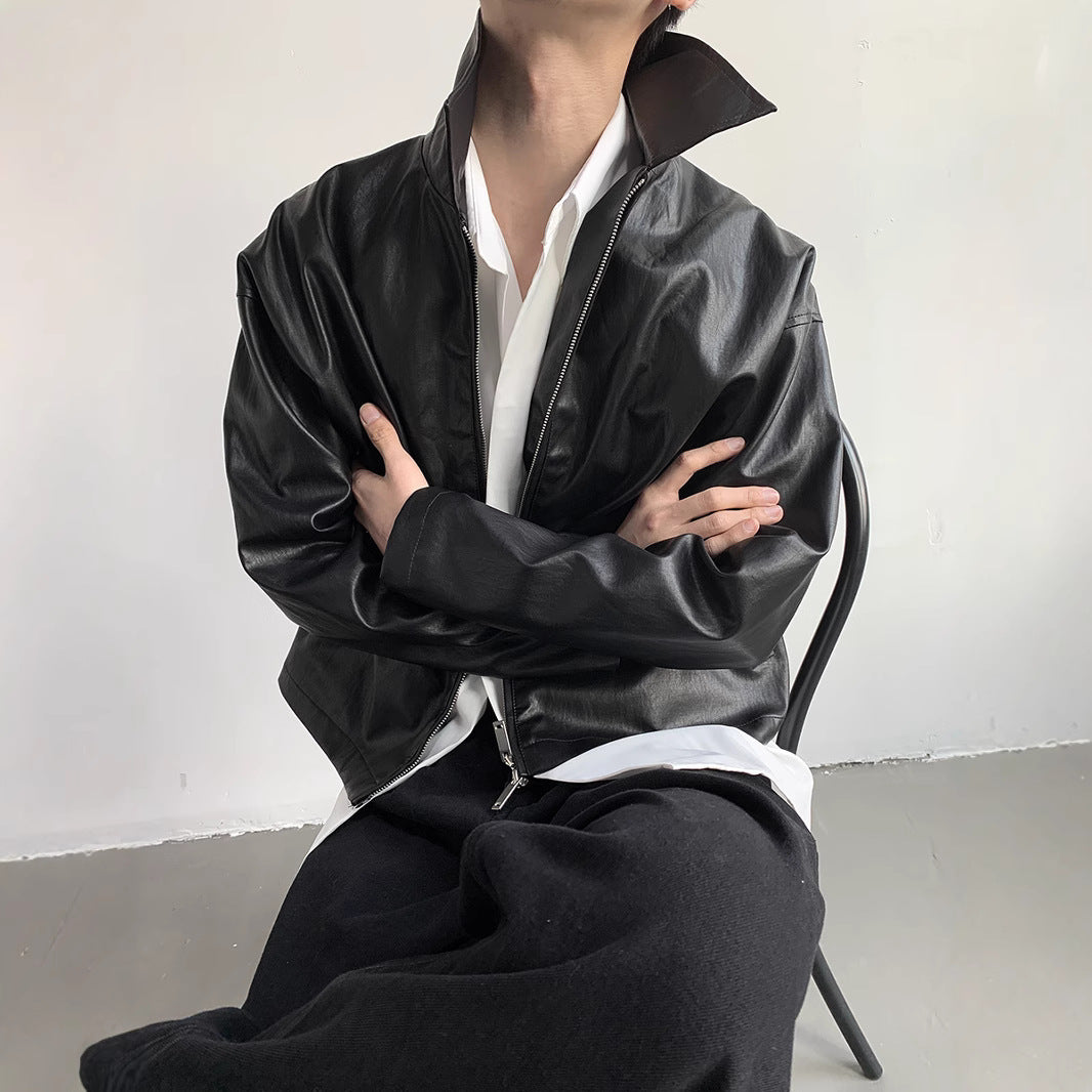 Herren lässige Kunstlederjacke mit klassischem Kragen Echoarchiv