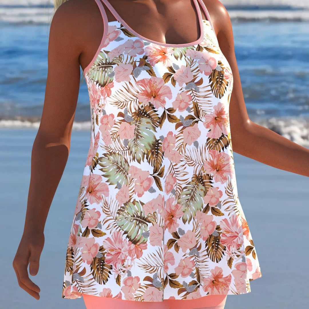Damen Schwimmanzug in Plissee-Optik mit floralen Mustern und bequemen Shorts Echo Archiv