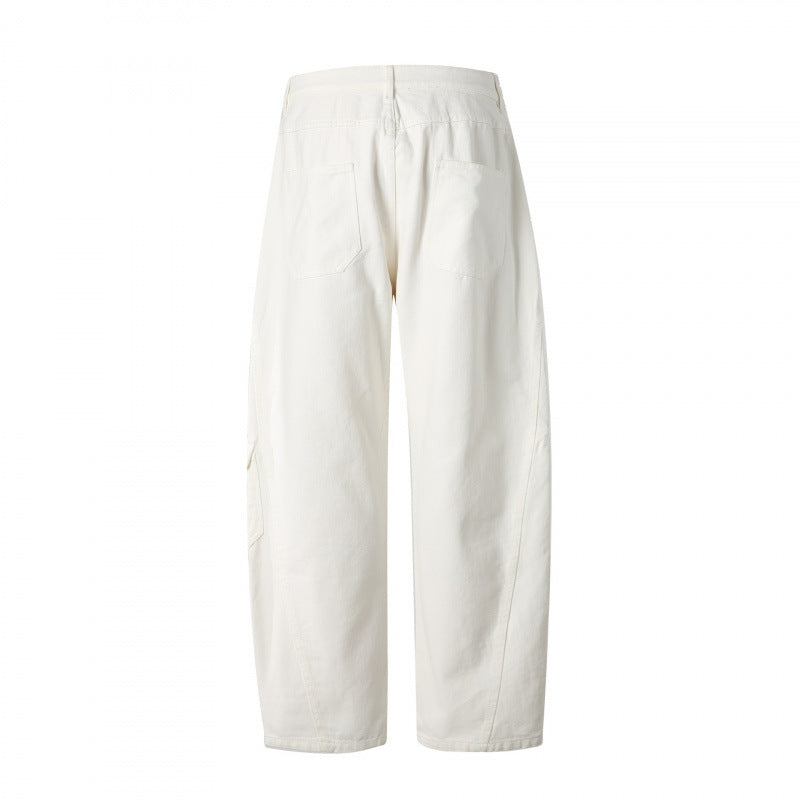 Unisex Weite Utility-Cargo-Hose aus robustem Baumwoll-Denim mit hoher Taille und Klappentaschen Echo Archiv