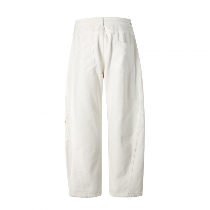 Unisex Weite Utility-Cargo-Hose aus robustem Baumwoll-Denim mit hoher Taille und Klappentaschen Echo Archiv