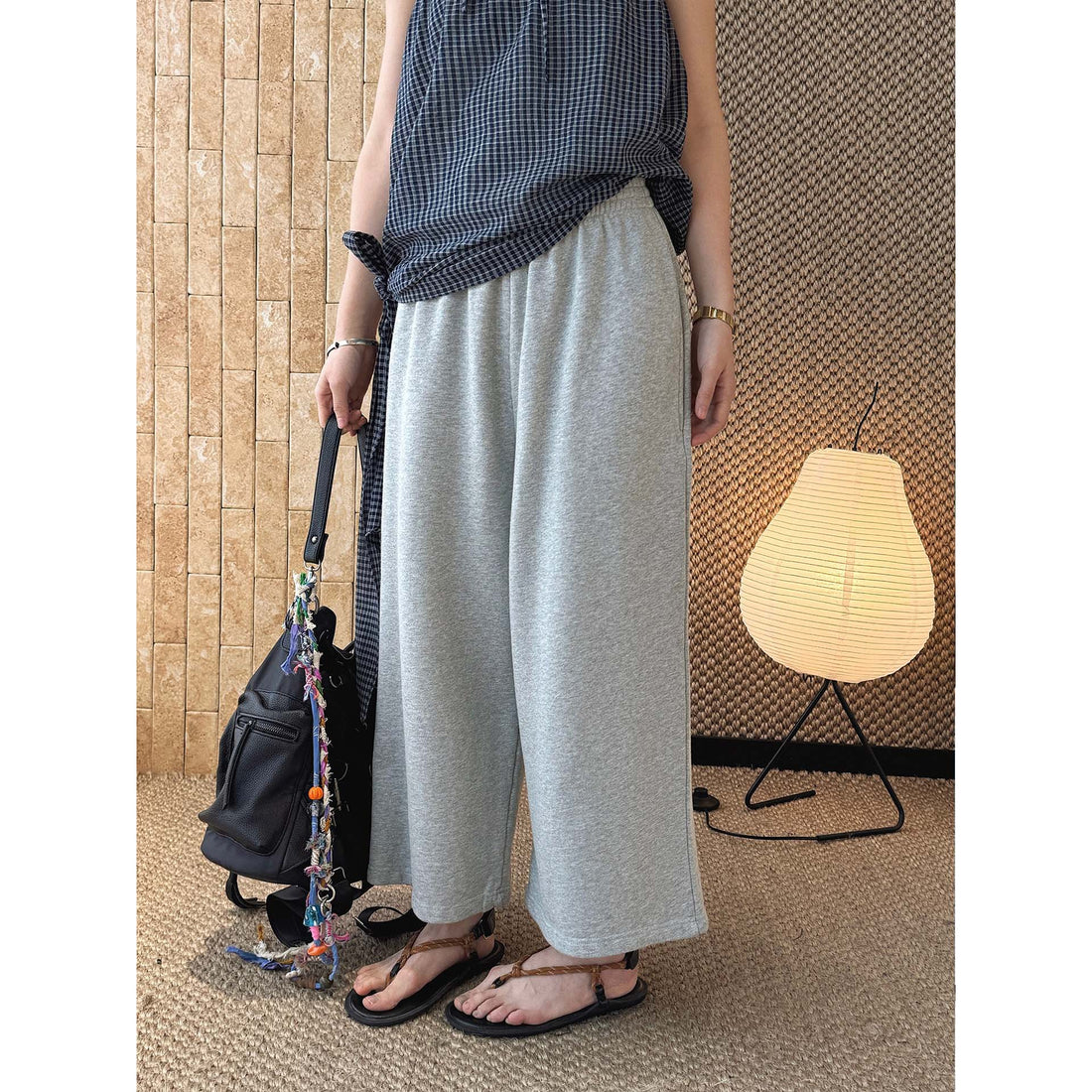 Damen Weiche High‑Waist Lounge‑Palazzohose aus Sweat mit elastischem Bund Echoarchiv