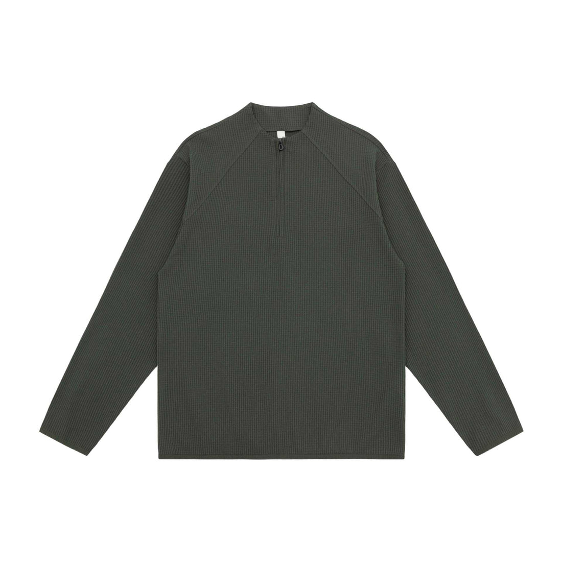 Unisex Waffelstruktur-Halbzip-Pullover mit kurzem Reißverschluss und kastiger Silhouette Echoarchiv