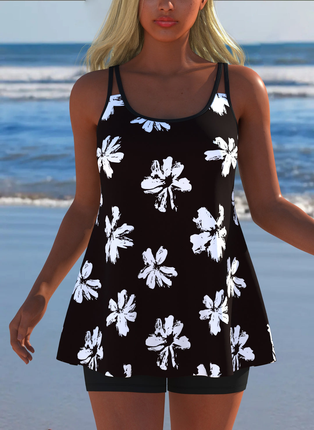 Damen Schwimmanzug in Plissee-Optik mit floralen Mustern und bequemen Shorts Echo Archiv