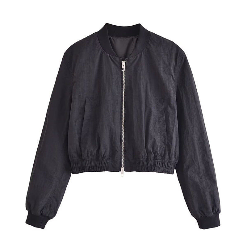 Damen Kurze Cropped-Bomberjacke aus leichtem Windbreaker‑Material mit Rippbündchen und seitlichen Einschubtaschen Echoarchiv
