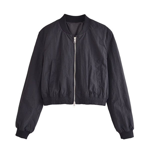 Damen Kurze Cropped-Bomberjacke aus leichtem Windbreaker‑Material mit Rippbündchen und seitlichen Einschubtaschen Echoarchiv