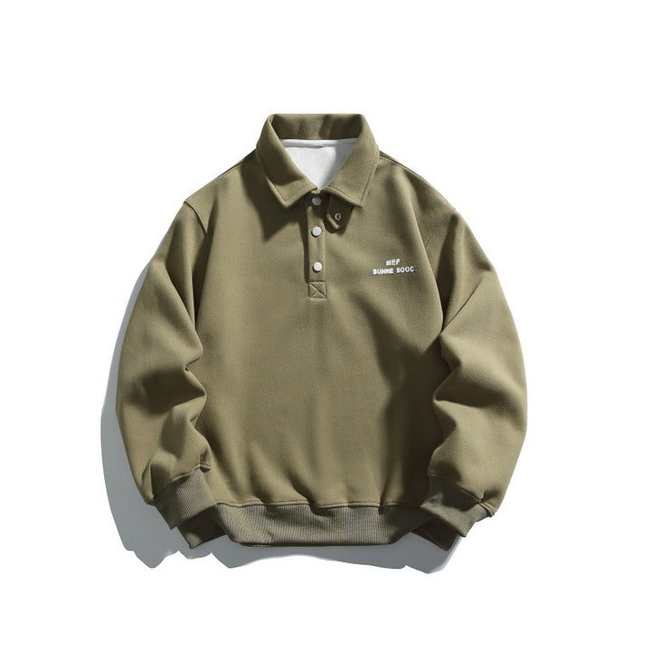 Unisex Casual-Polo-Sweatshirt mit kurzem Druckknopfverschluss und geripptem Saum Echoarchiv
