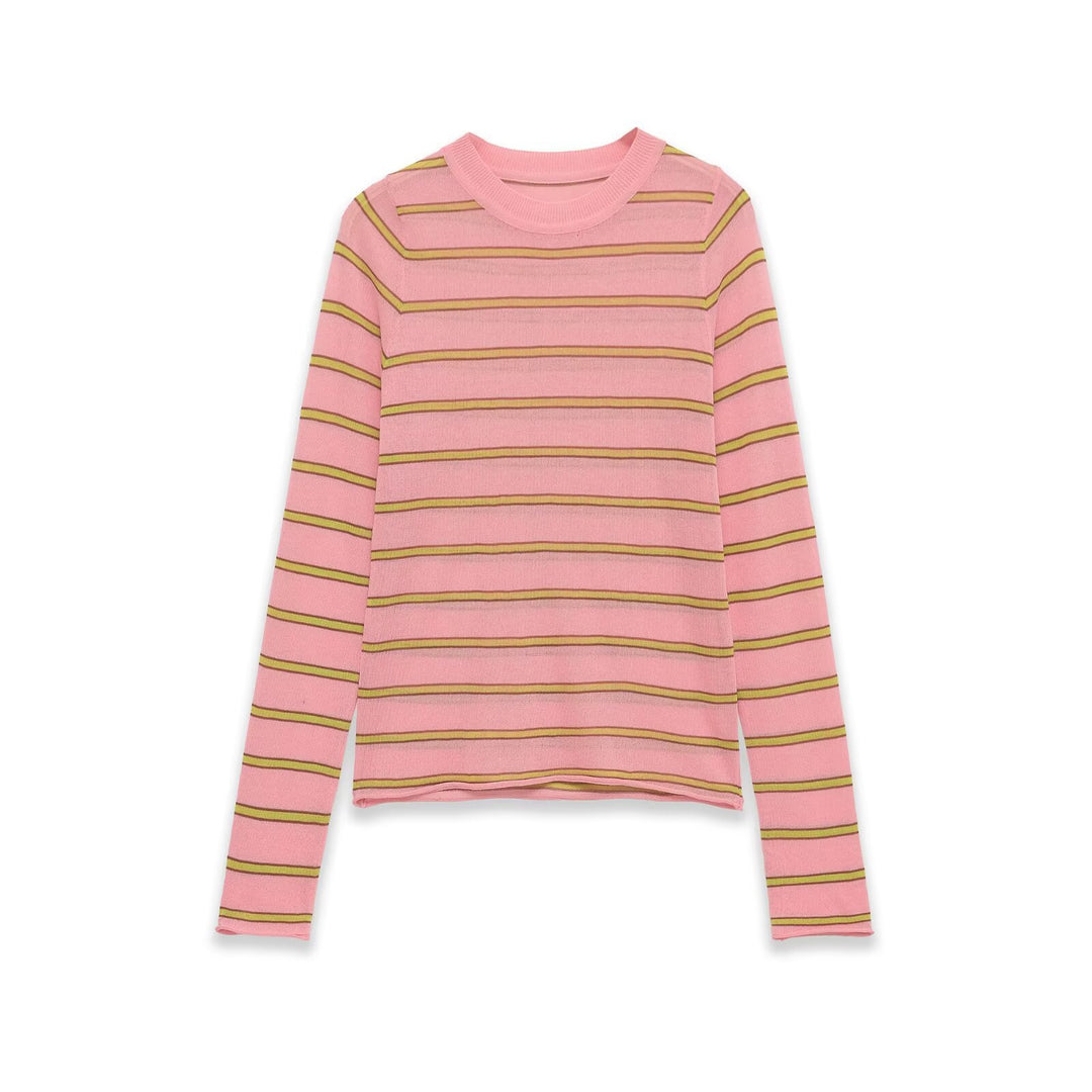 Damen Feinstrick-Pullover im Slim-Fit mit Rundhals und horizontalen Kontraststreifen Echoarchiv