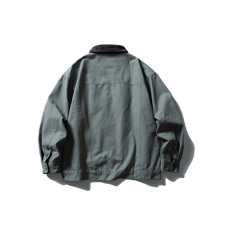 Herren Boxy-Canvas-Blousonjacke mit Cordkragen und durchgehendem Reißverschluss Echoarchiv