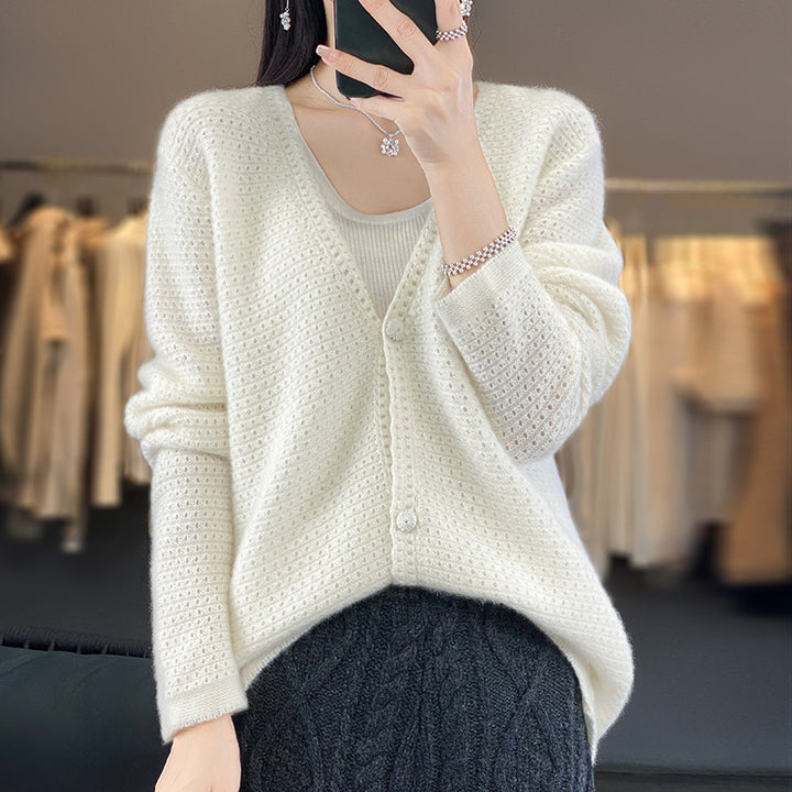 Damen Offener Ajour-Strickcardigan mit dezentem Flauschfinish und kastiger Oversize-Silhouette Echoarchiv